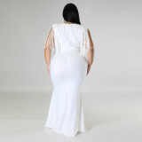 EVE Plus Size Solid Tassel Sleeveless Maxi Dress ONY-7041
