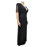 EVE Plus Size Solid Tassel Sleeveless Maxi Dress ONY-7041
