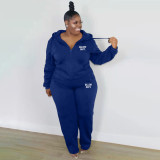 EVE Plus Size Solid Color Hooded Pant Loose Two Piece Set XMF-225