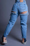 EVE Plus Size Casual Denim High Waist Holes Jeans LX-5528