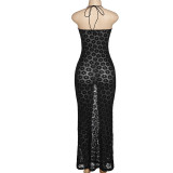 EVE Sexy Halter Neck See-through Slim Maxi Dress GYME-15278