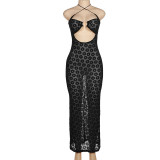 EVE Sexy Halter Neck See-through Slim Maxi Dress GYME-15278