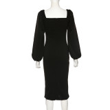 EVE Solid Color Elegant Long Sleeve Slim Midi Dress GYME-1735138