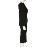 EVE Solid Color Elegant Long Sleeve Slim Midi Dress GYME-1735138
