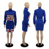 EVE Printed Zipper Sweatshirt Dress DDF-8068