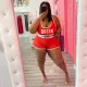 Plus Size Letter Hot Drill Sleeveless Two Piece Short Set WAF-181246