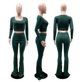 EVE Solid Color Slim Long Sleeve Flare Pants Suit DDF-8040