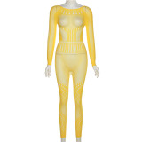 EVE Sexy Long Sleeve See-through Hollow Out Tight Jumpsuit XEF-23032 XEF-23008