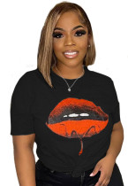 EVE Plus Size Casual Lip Print Solid T Shirt HGL-2006