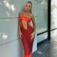 EVE Sexy Contrast Color Hollow Out Sling Maxi Dress FL-22528