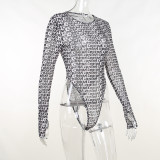 EVE Fashion Long Sleeve Print Skinny Bodysuit FL-22550