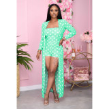 EVE Casual Polka Dot Wrap Chest Rompers+Coat 2 Piece Set WY-6668