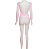 EVE Sexy Long Sleeve See-through Hollow Out Tight Jumpsuit XEF-23032 XEF-23008