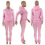 EVE Solid Fleeced Hoodie Pile Pants Two Piece Sets HHF-9100