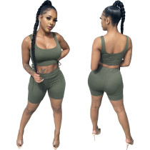 EVE Solid Color Tank Top Shorts Two Piece Set WY-6720