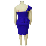 EVE Plus Size Ruffles Single Shoulder Split Dress NNWF-7783