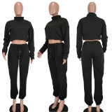 EVE Solid Long Sleeve Sweatshirt And Pant Two Piece Set QIYF-1028