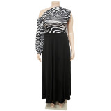 EVE Plus Size One Shoulder Top+Split Skirt 2 Piece Sets (Without Belt)NNWF-7567