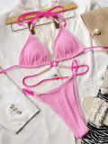 EVE Sexy Bikinis Pearls Patchwork Tie Up Two Piece Swimsuit CSYZ-C789W
