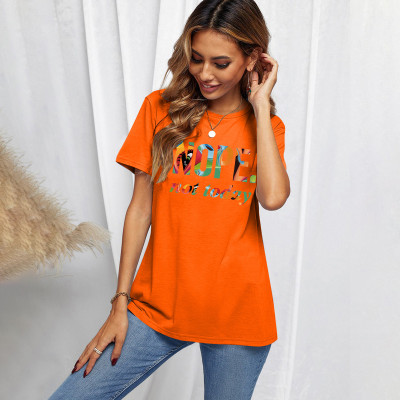 EVE Plus Size Letter Printed Short Sleeve Loose T Shirt SXF-23201
