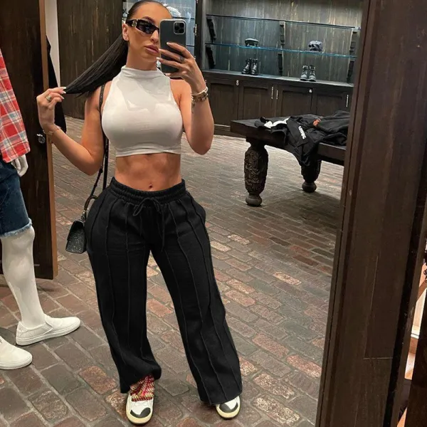 EVE Solid Color Loose Casual Tie Up Sports Pant XEF-18350