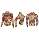 EVE Mesh Print Long Sleeve Tops LM-8348