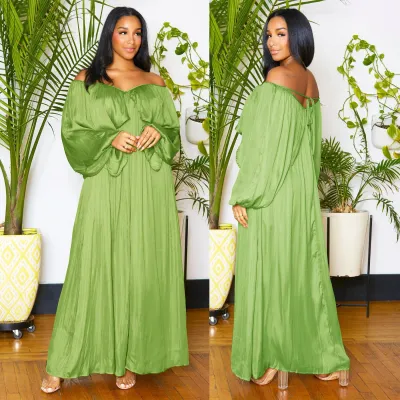 EVE Sexy Lace-up Solid Color Bat Sleeve Maxi Dress XHSY-19541