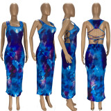 EVE Sexy Tie Dye Backless Lace Up Sleeveless Maxi Dress LDS-3220