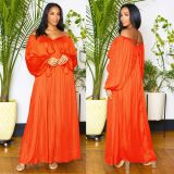 EVE Sexy Lace-up Solid Color Bat Sleeve Maxi Dress XHSY-19541