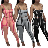 EVE Colorful Ribbon Zipper Camisole And Pants Two Piece Set NM-8801