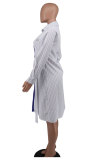 EVE Casual Color Block Stripes Print Long Sleeve Shirt Dress XHXF-945