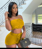 EVE Casual Knitted Tube Top Shorts Two Piece Set TR-1246