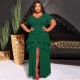 EVE Plus Size Solid Ruffle Irregular Maxi Dress NNWF-7782