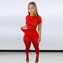 EVE Ripped Hole Short Sleeve Pants Two Piece Set LSD-83189
