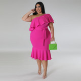 EVE Plus Size Fashion Slim Ruffle Midi Dress NNWF-7795
