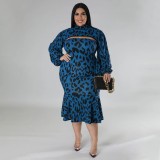 EVE Plus Size Printed Chest Wrap Ruffle Slim Fit Dress With Short Top