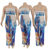 EVE Plus Size Fashion Sexy Chest Wrap Printed Jumpsuit WPF-8839