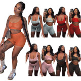EVE Sexy See-through Mesh Tank Top Shorts Two Piece Set XYF-9233