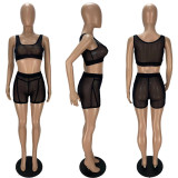 EVE Sexy See-through Mesh Tank Top Shorts Two Piece Set XYF-9233