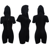EVE Casual Solid Single Breasted Hooded Rompers JRF-279
