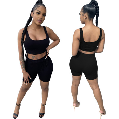 EVE Fashion Solid Vest Shorts Two Piece Set WY-86720