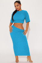 EVE Fashion Solid Round Neck Long Skirt Two Piece Set YD-8690