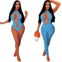 EVE Sexy Hollow Bodysuits And Pants Two Piece Set FST-7300