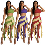 EVE Patchwork Slash Shoulder Tassel Skirt 2 Piece Set NYMF-292