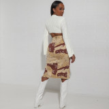 EVE Printed Pocket Slit Skirt HHF-9129