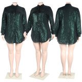 EVE Sexy Long Sleeve Sequin Shirt Dress NY-2625