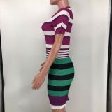 EVE Stripe Color Block Slim Mini Dress XMY-9402