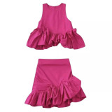 EVE Solid Color Sleeveless Top Fungus Edge Skirt Two Piece Set YF-10436