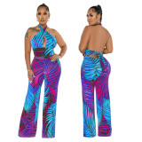 EVE Sexy Backless Lace-Up Printed Jumpsuit YF-10417