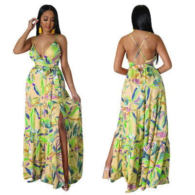 EVE Sexy Print Backless Beach Maxi Dress YF-10418